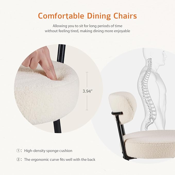 Sweetcrispy Dining Chairs Set of 4, Boucle Upholstered Modern Mid Century Round Kitchen Chairs with Curved Backrest & Metal Legs for Vanity, Living Room - Beige