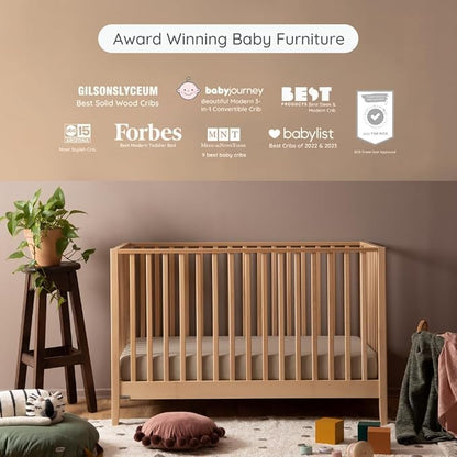 dadada Baby LaLa 3-in-1 Convertible Crib - Wood Crib Converts into Toddler Bed & Daybed - Greenguard Gold Certified, Made in Italy - 3 Adjustable Mattress Heights - Solid Beechwood (Natural)