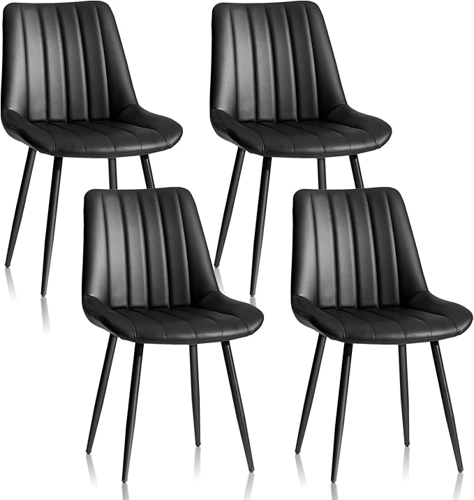 CLIPOP Dining Chairs Set of 4, Faux Leather Dining Chairs with Upholstered Seat, High Back Comfy Cushion, Metal Leg, Accent Kitchen Side Chair for Living, Restaurant & Meeting Room, Black