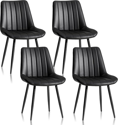 CLIPOP Dining Chairs Set of 4, Faux Leather Dining Chairs with Upholstered Seat, High Back Comfy Cushion, Metal Leg, Accent Kitchen Side Chair for Living, Restaurant & Meeting Room, Black