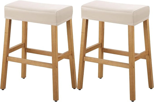 YISUN Stool Covers Rectangle - 2 Pack Stretch Waterproof Saddle Seat Cover Counter Bar Stools Bar Chairs Covers Kitchen Island Chairs Cushion Protector (2, Pu Leather-Beige)