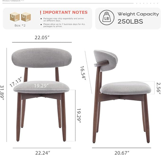 COLAMY Wooden Dining Chairs Set of 4, Modern Fabric Upholstered Dining Room Chair, Farmhouse Kitchen Chair with Foot Pegs, Light Grey