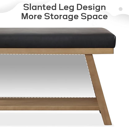 Zihanhome 45" Entryway Bench Upholstered Storage Bench for Bedroom Shoe Rack Bench for Living Room, Hallway, Mudroom, Balcony, Sturdy Indoor Bench Seat Holds Up to 300 lbs (PU-Black)