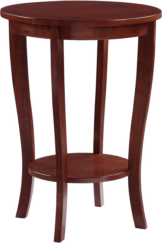 Convenience Concepts American Heritage Round End Table with Shelf, Mahogany