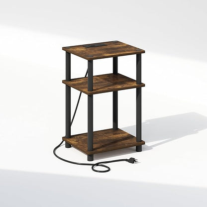 Furinno JUST Night Stand, 3-Tier Turn-N-Tube Nightstand with Charging Station, Bedside Table, End Table, Side Table with USB and Type-C Port, for Bedroom, Closet, Dorm, Amber Pine