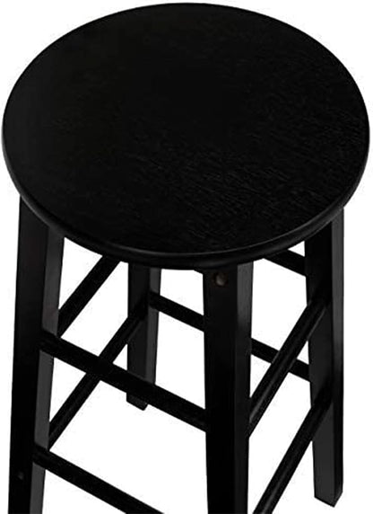 PJ Wood Classic Round Seat 24 Inch Tall Kitchen Counter Stools for Homes, Dining Spaces, and Bars with Backless Seats, Square Legs, Black, Set of 2