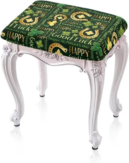 Green Leaf Bar Stool Covers Rectangle St Patricks Day Vanity Chair Cover Holiday Removable Washable Irish Party Protector Covers for Bar Stool Seats 2 Pack Gold Coins
