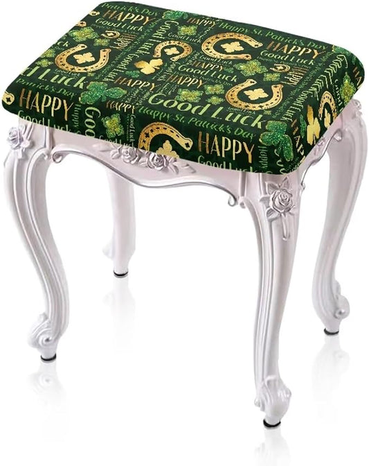 Green Leaf Bar Stool Covers Rectangle St Patricks Day Vanity Chair Cover Holiday Removable Washable Irish Party Protector Covers for Bar Stool Seats 2 Pack Gold Coins
