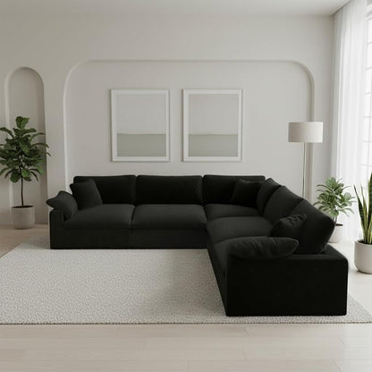211.6" Cloud Modular Sectional Sofa,Black Down Filled Sofa 5 Seat,Minimalist Sofa Cover Washable and Replaceable Couches for Living Room,Sectional Sofa Deep Seat