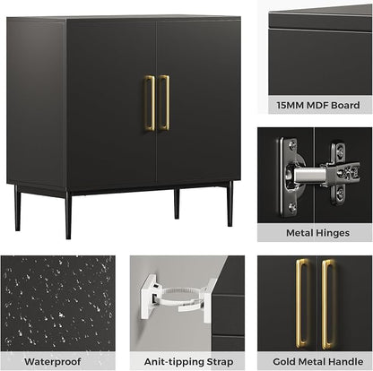 Set of 3 Black Storage Cabinet with Doors, Modern Accent Cabinet, Free Standing Cabinet with Adjustable Shelf, Wooden Buffet Sideboards for Living Room, Kitchen, Dining Room, Entryway
