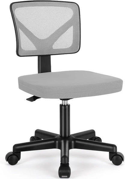 Sweetcrispy Small Desk Chair, Ergonomic Low-Back Mesh Rolling Work Swivel Chairs with Wheels, Armless Comfortable Seat Lumbar Support for Home, Bedroom, Study, Student, Adults, Grey