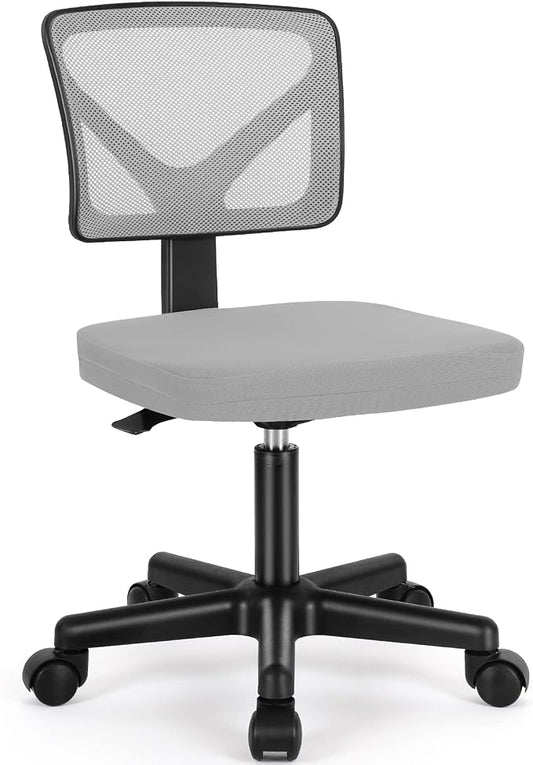 Sweetcrispy Small Desk Chair, Ergonomic Low-Back Mesh Rolling Work Swivel Chairs with Wheels, Armless Comfortable Seat Lumbar Support for Home, Bedroom, Study, Student, Adults, Grey
