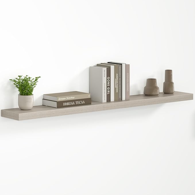 Fun Memories 55 Inch Floating Shelves - Fireplace Mantel Shelf - Deep Wall Mounted Wood Storage Shelf for Bedroom, Kitchen, Farmhouse - 1 Pack, Grey