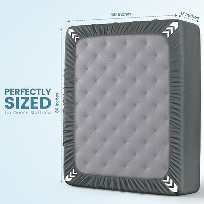 Utopia Bedding Queen Size Mattress Protector Waterproof, Premium 200 GSM Terry Mattress Cover, Soft & Breathable Bed Cover, Fitted Sheet Style Stretchable Deep Pockets 17" (Gray)