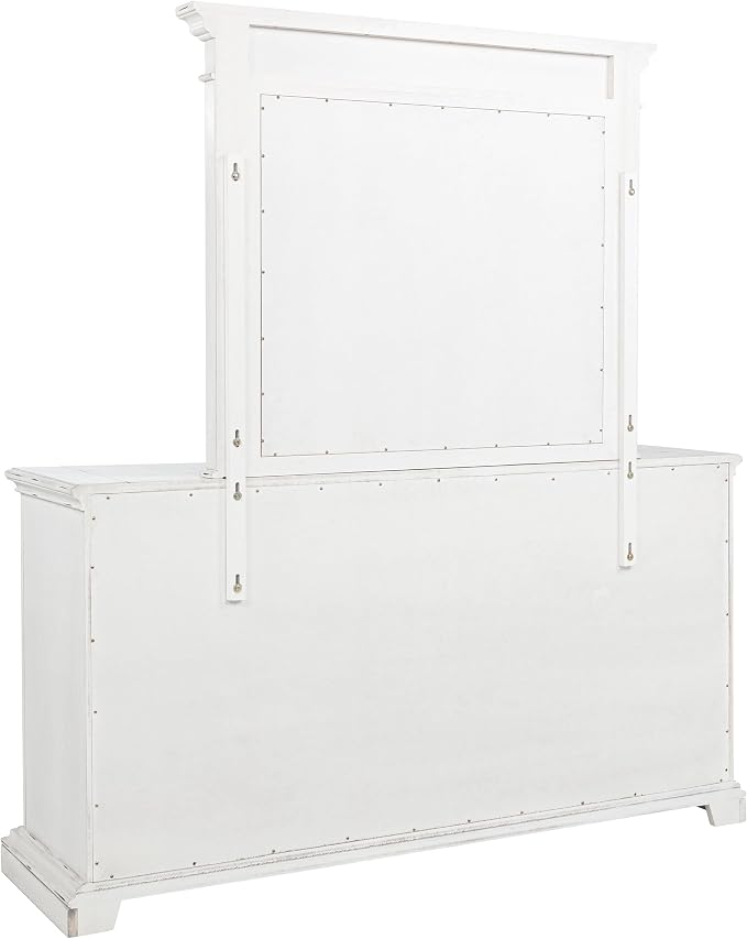 Coaster Home Furnishings - McKinney - Poplar Wood - 6-Drawer Dresser with 50-Inch Rectangular Mirror, Traditional Style, Jewelry Tray, and Antique Bronze Hardware - Bedroom - Vintage White - 215873M