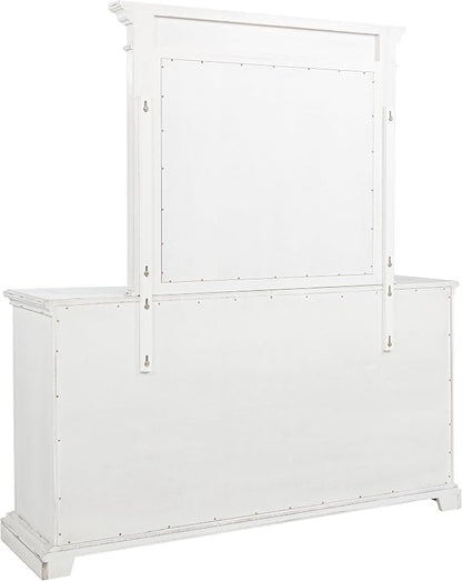 Coaster Home Furnishings - McKinney - Poplar Wood - 6-Drawer Dresser with 50-Inch Rectangular Mirror, Traditional Style, Jewelry Tray, and Antique Bronze Hardware - Bedroom - Vintage White - 215873M
