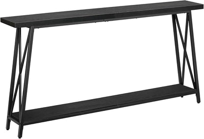 MAHANCRIS Console Table, 63" Industrial Entryway Table, Extra Long 2-Tier Sofa Table Behind Couch, X-Shaped Support, for Entryway, Hallway, Living Room, Black CTHB4801