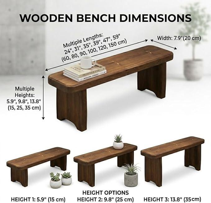 Entryway Bench, 24" to 59" Solid Wood Bench, Wooden Shoe Bench for Entryway, Farmhouse End of Bed Bench for Bedroom, Dining Room, Kitchen, Window Seat, Outdoor Garden Bench Seat