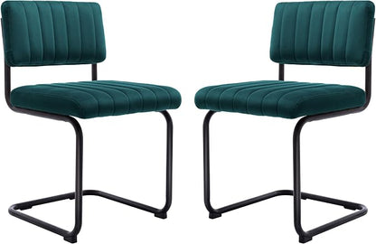 ONEVOG Modern Luxury Dining Room Chairs Set of 2, Teal Velvet Upholstered Kitchen Chairs, Heavy Duty Contemporary Armless Dining Chair with Comfy Seat & Black Metal Legs, Cantilevered Design