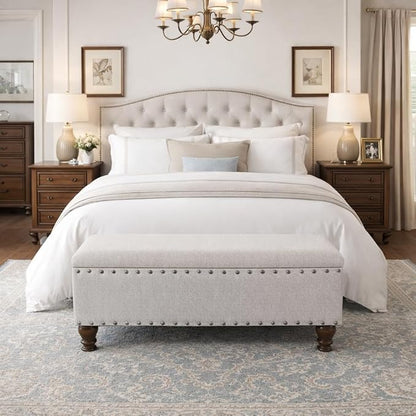 HomePop Large Storage Bench with Nailhead Trim -Gray Woven