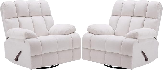 Eiayeebil Oversized Swivel Rocker Recliner Chair Set of 2 for Adult, Rock Recliner for Big Man, Extra Wide Manual Recliners, Overstuffed Soft Rocking Sofa Chair(Beige)