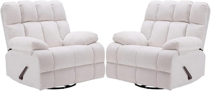 Eiayeebil Oversized Swivel Rocker Recliner Chair Set of 2 for Adult, Rock Recliner for Big Man, Extra Wide Manual Recliners, Overstuffed Soft Rocking Sofa Chair(Beige)