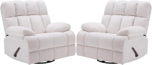 Eiayeebil Oversized Swivel Rocker Recliner Chair Set of 2 for Adult, Rock Recliner for Big Man, Extra Wide Manual Recliners, Overstuffed Soft Rocking Sofa Chair(Beige)