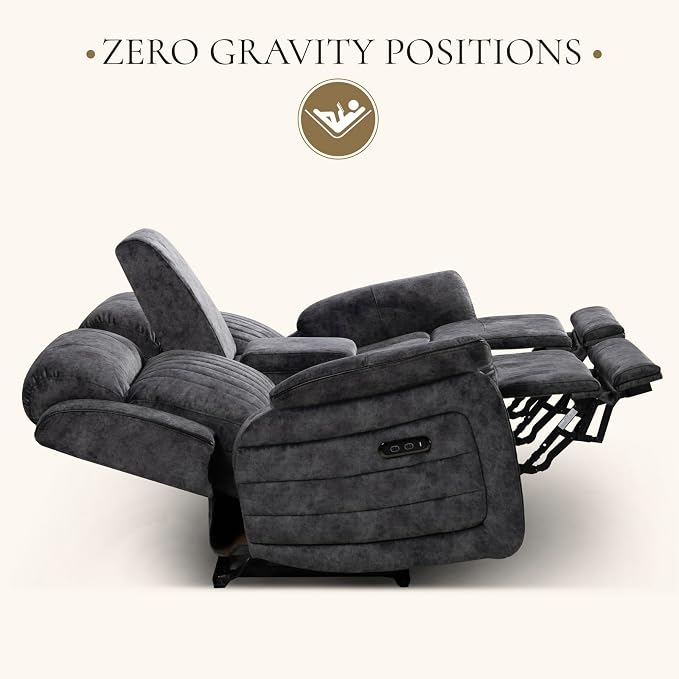 Power Reclining Loveseat with Zero Gravity, Adjustable Headrest, Electric Reclining Loveseat with Console, USB/Type-C Ports, Power Loveseat Recliner Sofa for Living Room (Grey, Loveseat)