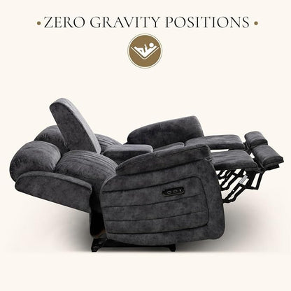 Power Reclining Loveseat with Zero Gravity, Adjustable Headrest, Electric Reclining Loveseat with Console, USB/Type-C Ports, Power Loveseat Recliner Sofa for Living Room (Grey, Loveseat)