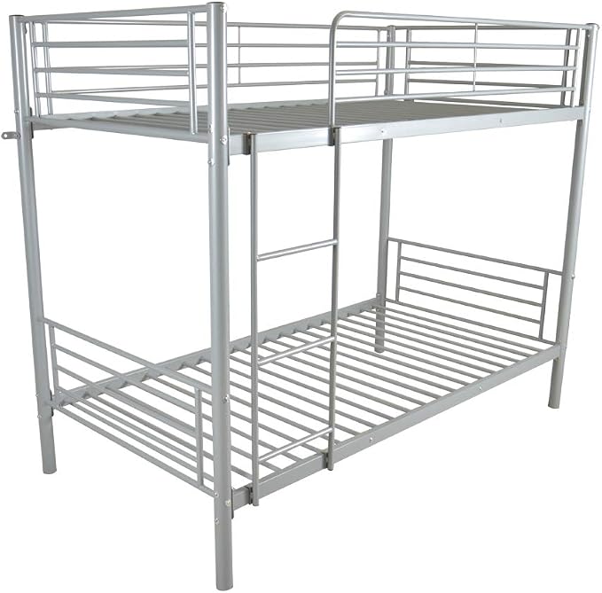 Karl home Metal Bunk Bed Twin Over Twin with Built-in Ladder, Grey | Heavy Duty Bunkbeds with Safety Guardrail and Space-Saving Design,Twin Bunk Beds for Kids, Teens & Adults, No Box Spring