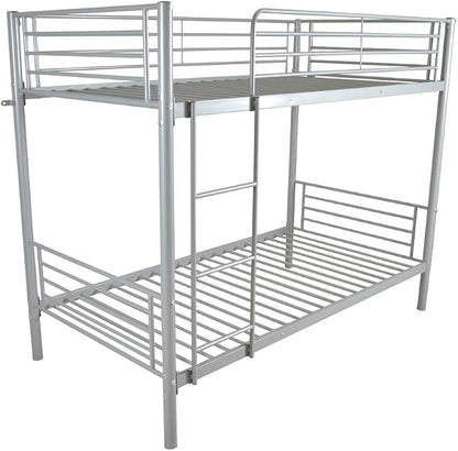 Karl home Metal Bunk Bed Twin Over Twin with Built-in Ladder, Grey | Heavy Duty Bunkbeds with Safety Guardrail and Space-Saving Design,Twin Bunk Beds for Kids, Teens & Adults, No Box Spring