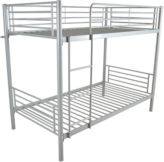 Karl home Metal Bunk Bed Twin Over Twin with Built-in Ladder, Grey | Heavy Duty Bunkbeds with Safety Guardrail and Space-Saving Design,Twin Bunk Beds for Kids, Teens & Adults, No Box Spring
