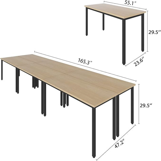 Bonzy Home Conference Tables 14ft Office Computer Desk for Meeting Room Study Writing Printer Table Office Computer Desk for 16 People Rustic Vintage Natural 6PCS (165.3"x47.2"x29.5")