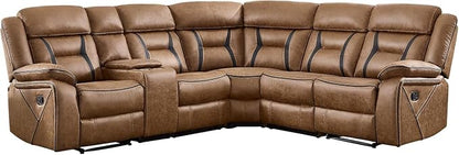 EBELLO Manual Reclining Sectional Sofa for Living Room, L-Shaped Sectional Corner Reclining Sectional Couches Home Furniture Set with Center Console, Hidden Cup Holders and Storage, Brown