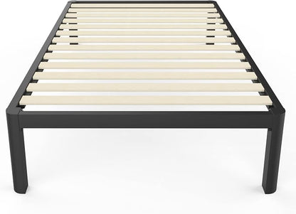 MAF 14 Inch Twin Platform Bed Frames with Wooden Slats, Black 3500 Lbs Heavy Duty Metal Bed Frame with Anti-Collision Round Legs, No Box Spring Needed, Easy Assembly