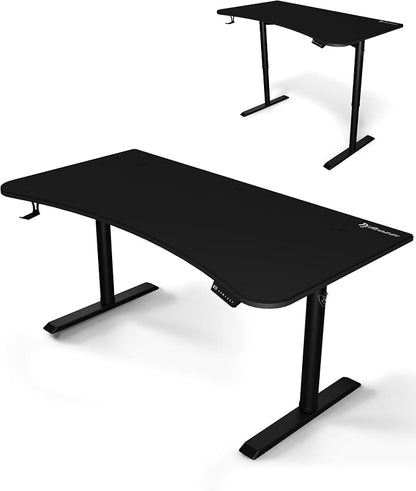 Arozzi Arena Moto Gamer Desk - 63x32” Electric Standing PC Gaming Desk with Storage for Cables - Dual Motor Steel Frame & Full-Surface Washable Mousepad - Pure Black
