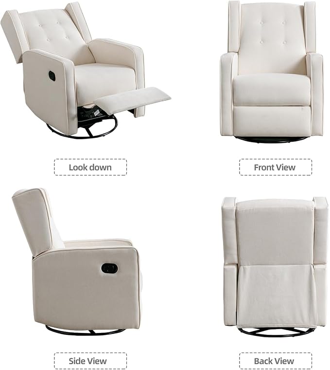CANMOV Swivel Rocker Recliner Chair Set of 2, Nursery Glider Chair, Nursery Rocking Chairs, Manual Reclining Chair, White