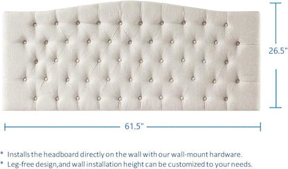 24KF Upholstered Tufted Button Wall Mounted Linen Headboard,Comfortable Fashional Headboard Queen/Full Size,6055-Q-Ivory