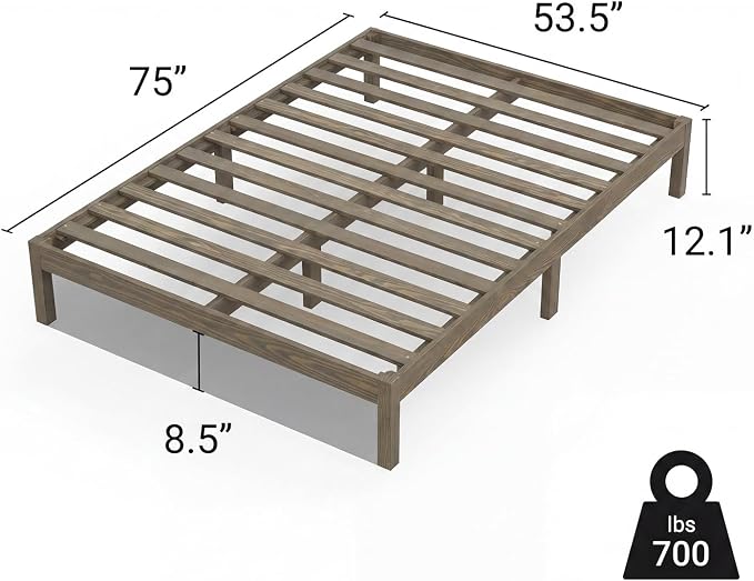 LIFEMENT Full Bed Frame Classic Wood Platform, Noise Free, Under Bed Storage, No Box Spring Needed, Easy Assembly, Gray