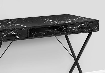 Monarch Specialties I 7793 Computer Desk, Home Office, Laptop, Left, Right Set-up, Storage Drawers, 42" L, Work, Metal, Laminate, Black Marble Look, Contemporary