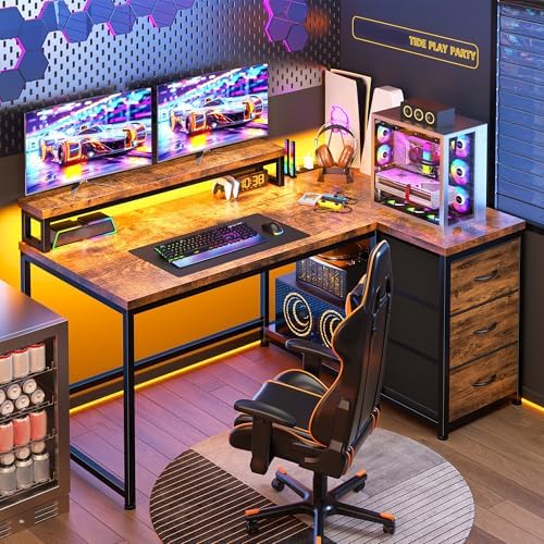 EnHomee 40" L Shaped Computer Desk with 3 Storage Drawers for Teen Room