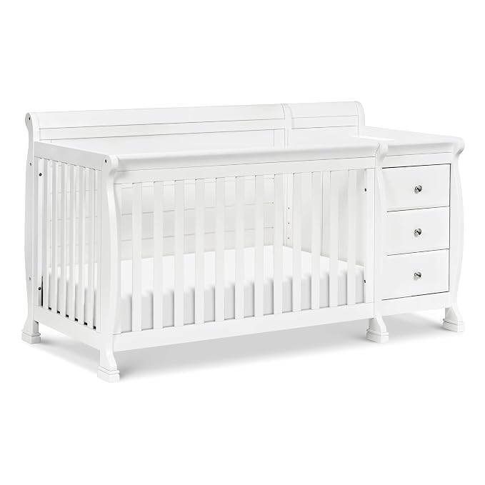 DaVinci Kalani 4-in-1 Convertible Crib and Changer Combo in White | GREENGUARD Gold Certified, Converts to Toddler Bed, Daybed & Full-Size Bed, 4 Adjustable Mattress Heights, Easy to Assemble