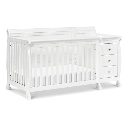 DaVinci Kalani 4-in-1 Convertible Crib and Changer Combo in White | GREENGUARD Gold Certified, Converts to Toddler Bed, Daybed & Full-Size Bed, 4 Adjustable Mattress Heights, Easy to Assemble