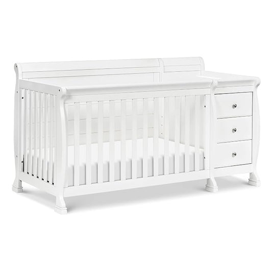 DaVinci Kalani 4-in-1 Convertible Crib and Changer Combo in White | GREENGUARD Gold Certified, Converts to Toddler Bed, Daybed & Full-Size Bed, 4 Adjustable Mattress Heights, Easy to Assemble