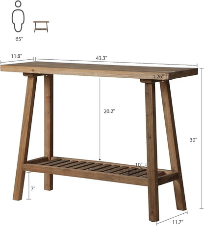 HOKYHOKY Reclaimed Solid Wood Console Table, 43.3" Farmhouse Entryway Table, Narrow Couch Tables Behind Sofa, 2 Tiers Accent Tables for Hallway, Entrance, Foyer, Living Room