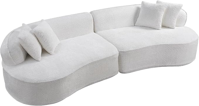 114" Curved Sectional Sofa Couch，4 Seater Oversized Boneless Cloud Couch with 4 Throw Pillows，Modern Round Couch Sofa，Comfy Deep Seat Chenille Memory Foam Sofa for Living Room (CreamWhite, 114.2 Inch)