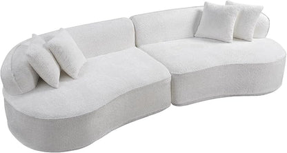 114" Curved Sectional Sofa Couch，4 Seater Oversized Boneless Cloud Couch with 4 Throw Pillows，Modern Round Couch Sofa，Comfy Deep Seat Chenille Memory Foam Sofa for Living Room (CreamWhite, 114.2 Inch)