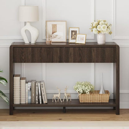 FATORRI Console Sofa Table with 2 Drawers, 47.2 inch Wood Couch Table Behind Sofa, Farmhouse Entryway Tables for Hallway Storage, Dark Walnut