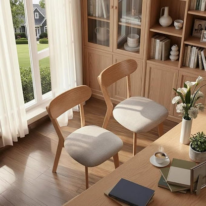 100% Solid Wood Dining Chairs,Mid Century Modern Dining Chairs with Rounded Backrest,Kitchen,Dining Room Chairs Set of 1/2/4 (6, Original Color White Upholstery)