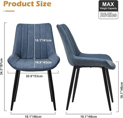 CLIPOP Dining Chairs Set of 2, Faux Leather Dining Chairs with Upholstered Seat, High Back Comfy Cushion, Metal Leg, Accent Kitchen Side Chair for Living, Restaurant & Meeting Room, Blue